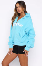 Starting Off Strong Boxy Zip Front Hoodie Azure