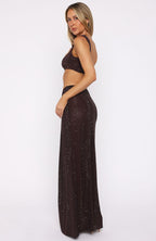 Secret Kisses Embellished Maxi Skirt Chocolate