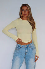 Don't Let Her Go Long Sleeve Knit Top Lemon