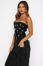 Damned Heart Embellished Bustier Black