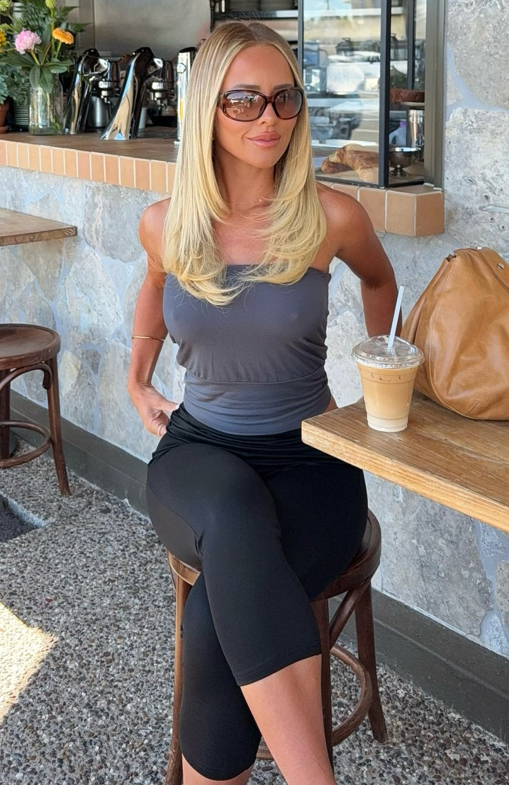 Don't Talk Strapless Top Charcoal