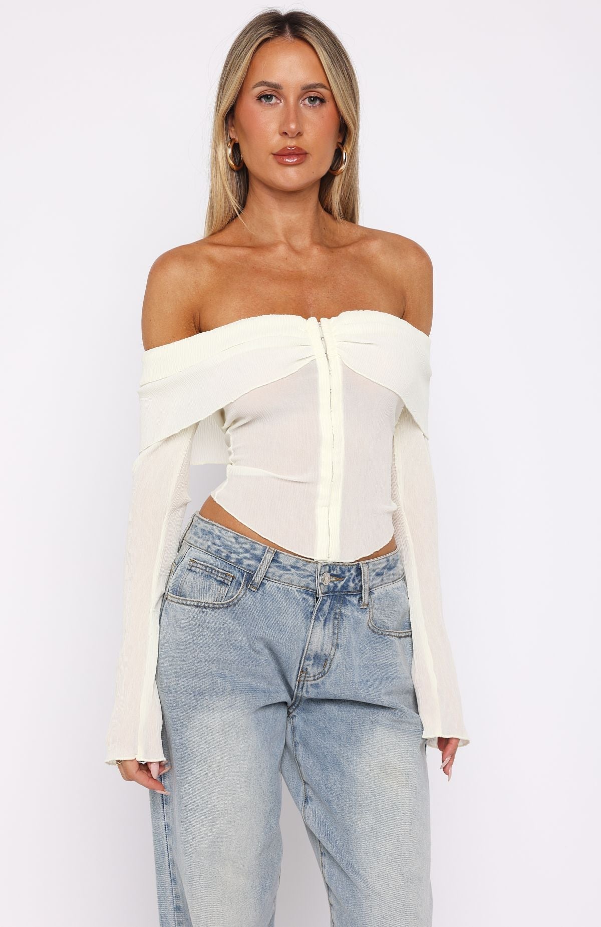 Mood Forever Long Sleeve Off Shoulder Top Cream