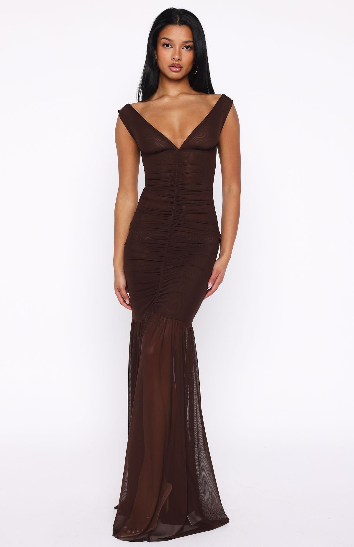 Just A Peak Mesh Maxi Dress Chocolate