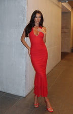 Electric Love Halter Midi Dress Red