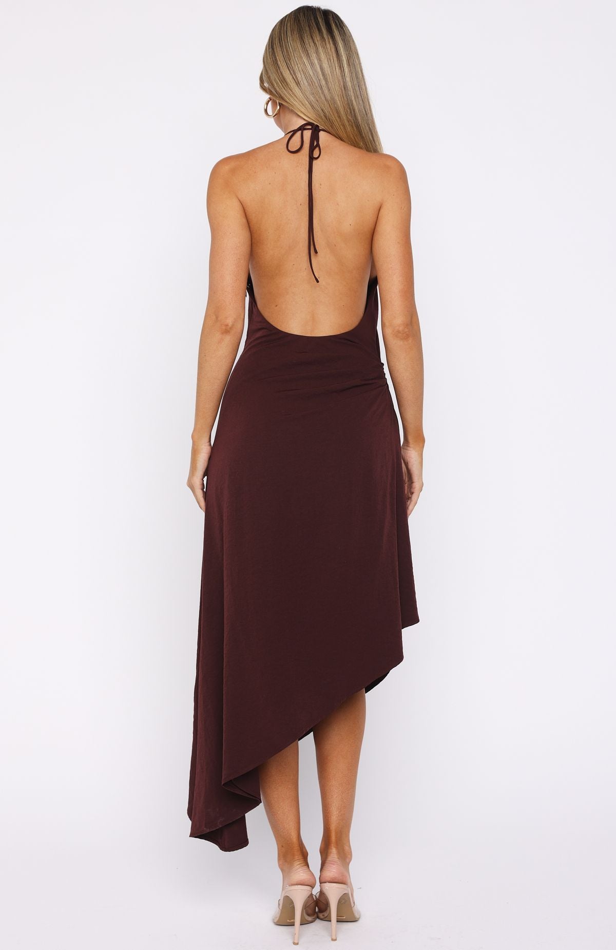 Night Hustle Halter Midi Dress Burgundy