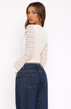 Watch Me Glow Long Sleeve Lace Top Off White
