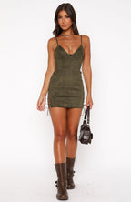 Bratty Faux Suede Mini Dress Cactus