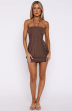 Looking For Answers Halter Mini Dress Mocha