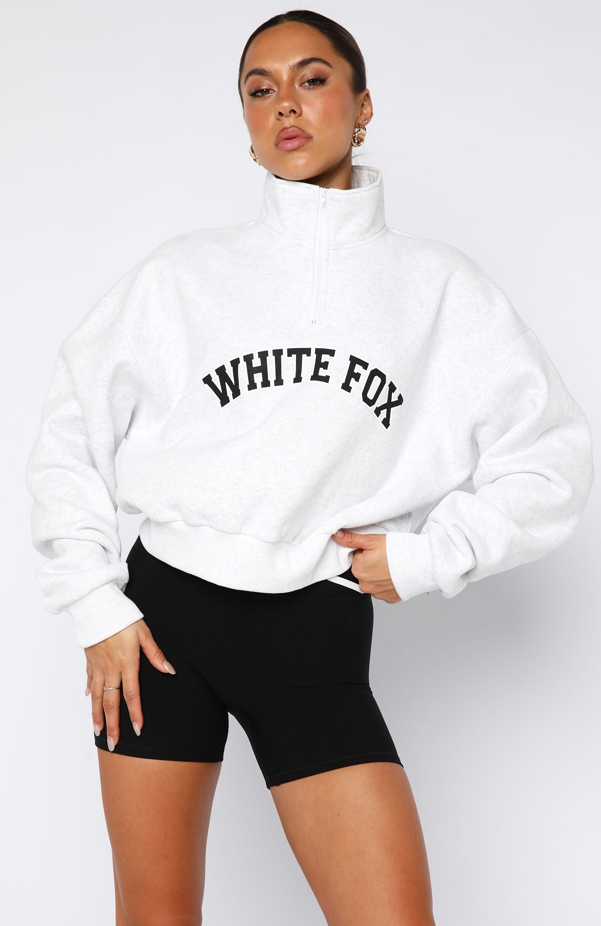 Let The Bells Ring Cropped Quarter Zip Sweater Grey Marle