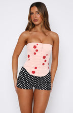 Beyond Me Strapless Embroidered Bustier Pink
