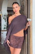 Glitter Mood Sequin Crochet Mini Skirt Chocolate