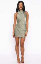 Just Small Talk Halter Mini Dress Khaki