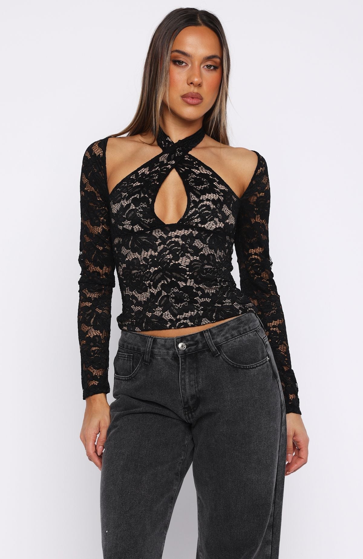 Last Time I Needed You Lace Top Black