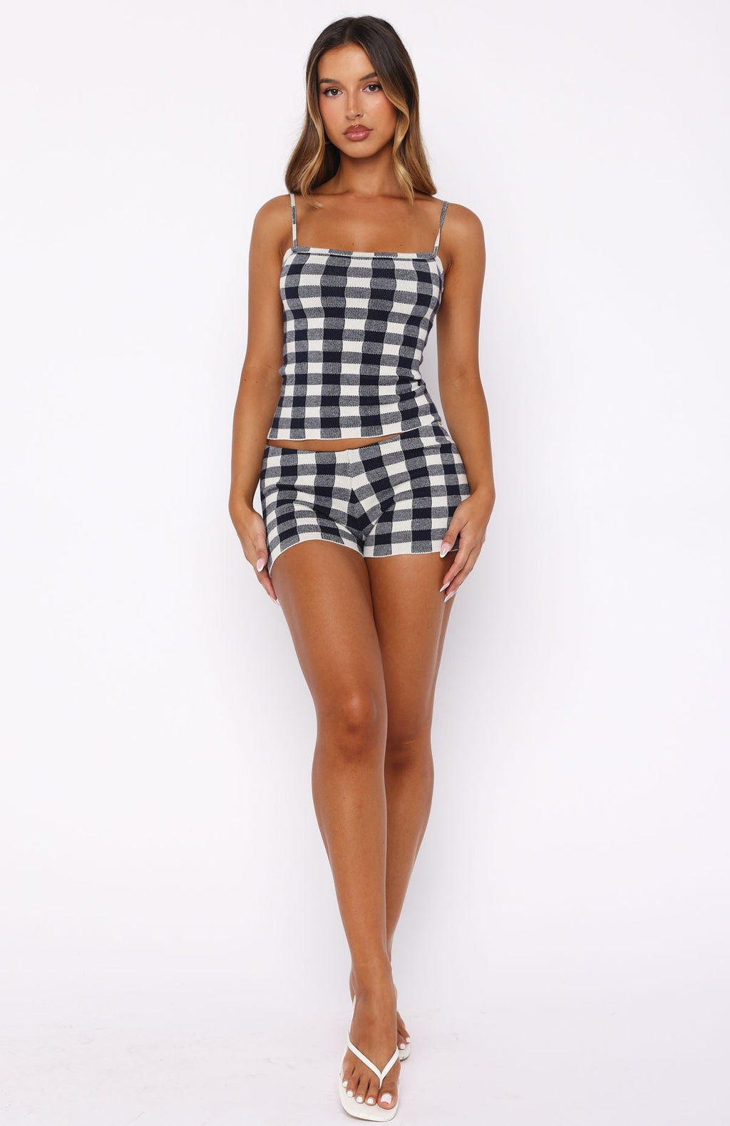 Iconic Duo Knit Cami Top Navy/Cream Gingham