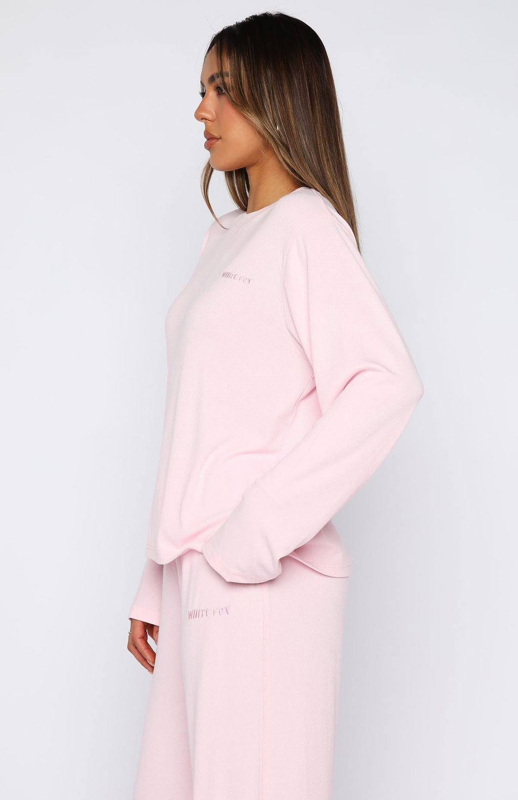 Come A Long Way Soft Lounge Relaxed Long Sleeve Ribbed Tee Pink