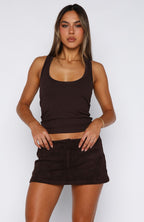 Silent Heartbeat Faux Suede Mini Skort Dark Chocolate