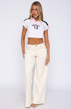 Elena Low Rise Wide Leg Jeans Cream