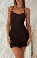 Keeping Me Awake Knit Mini Dress Chocolate