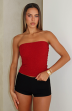 Passing By You Strapless Top Red