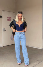 Fashion Society Mid Rise Straight Leg Jeans Blue Wash