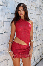 It's A Love Story Lace Mini Skort Berry
