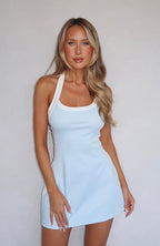 I've Got Dreams Halter Mini Dress Blue