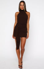 Can't Stand Me Halter Mini Dress Dark Chocolate