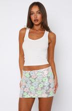 Keep Up The Pace Sequin Mini Skirt Blush/Mint Floral