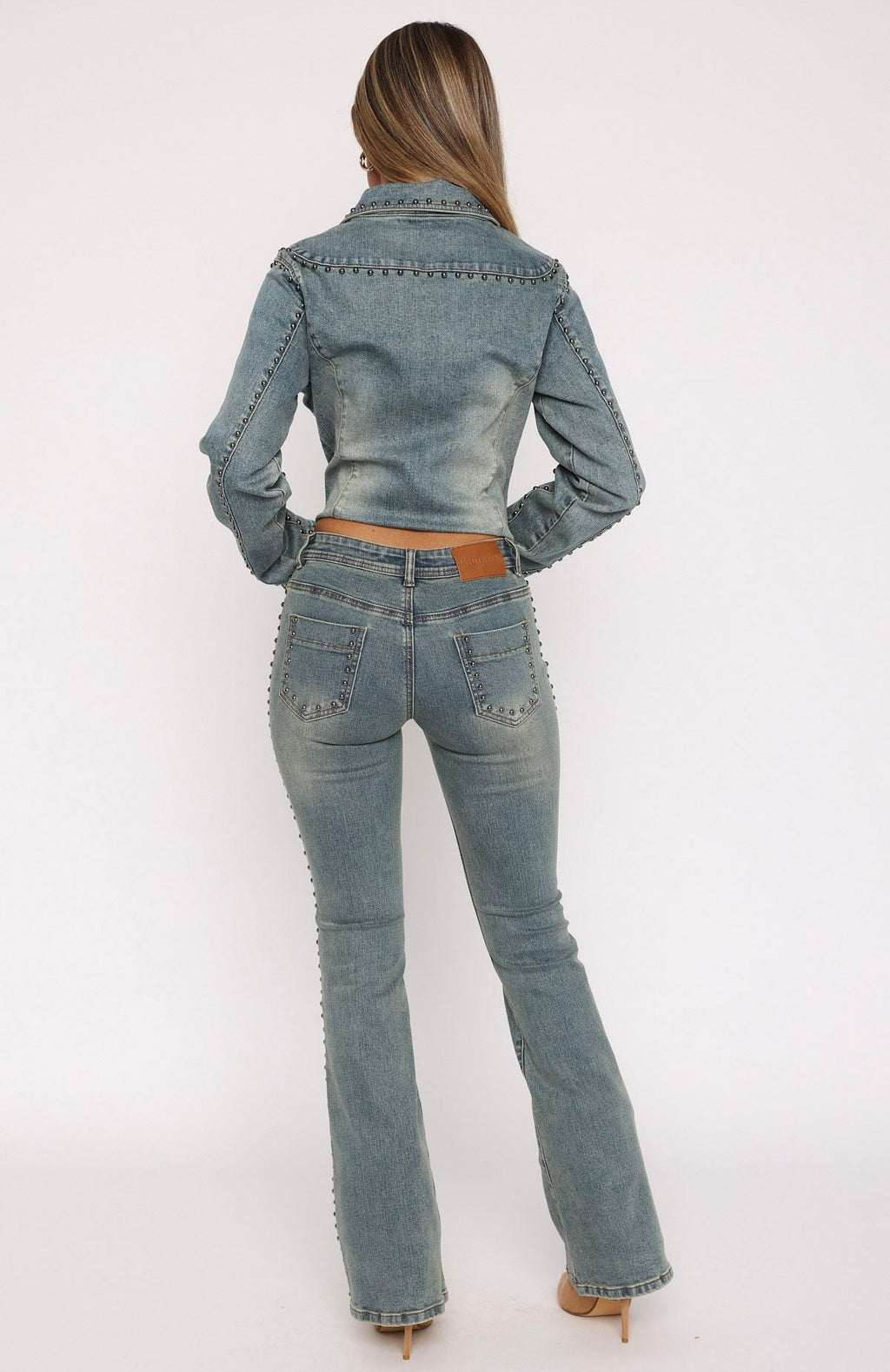 Blake Low Rise Studded Flare Jeans Brown Blue