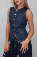 I'll Miss You Denim Top Dark Navy