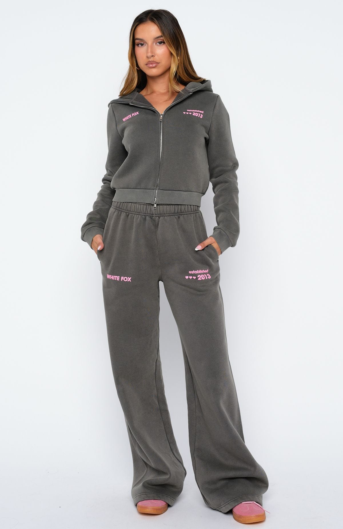 Down For Whatever Slim Zip Front Hoodie Charcoal Wash