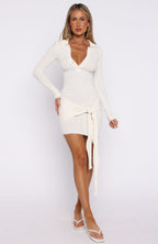 Chasing Sunbeams Knit Long Sleeve Mini Dress Off White