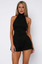 Still Love Me Faux Suede Halter Top Black