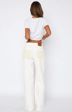 Amira Mid Rise Wide Leg Jeans White/Cream