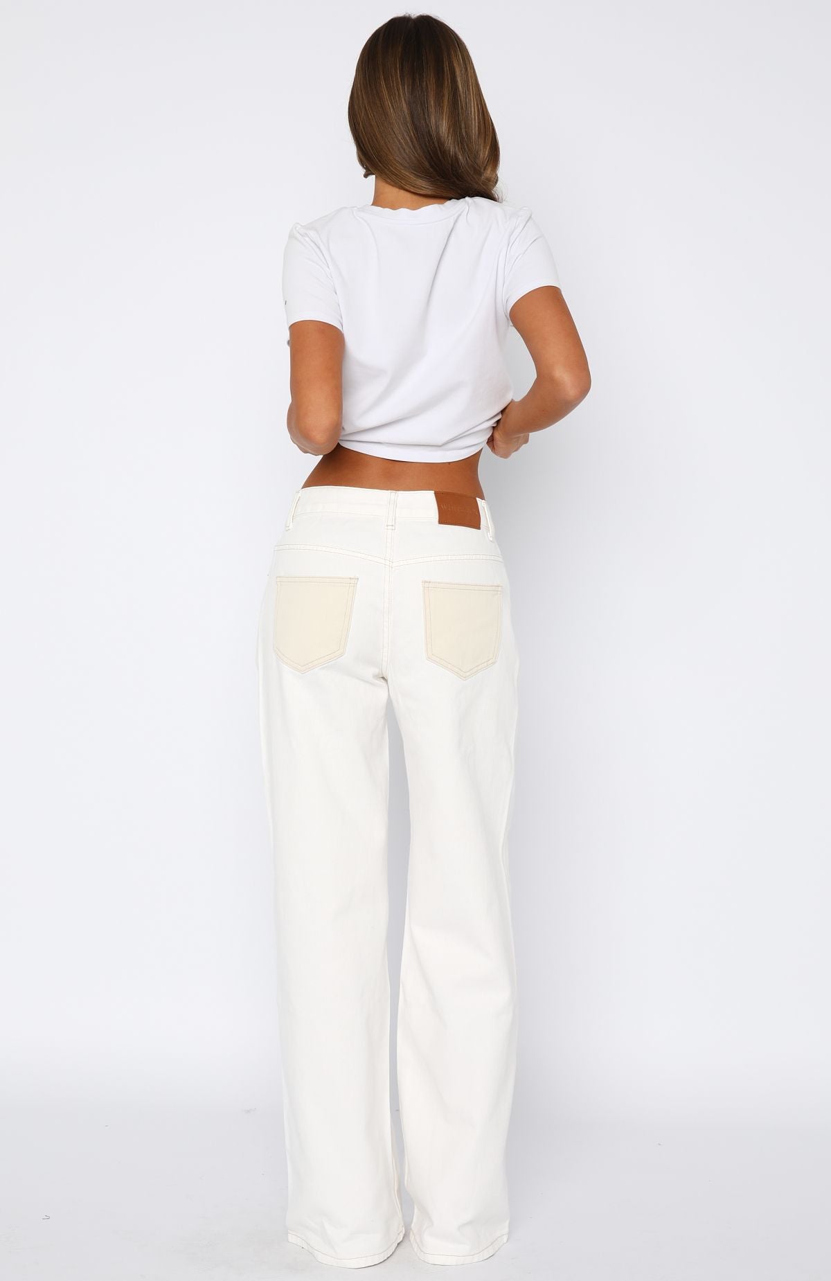 Amira Mid Rise Wide Leg Jeans White/Cream