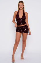 Capri Cove Beaded Mini Skirt Merlot