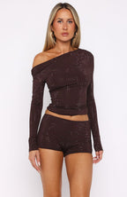 Tempted Heart Embellished Mini Shorts Chocolate