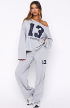 Only One Left Off Shoulder Oversized Long Sleeve Tee Grey Marle