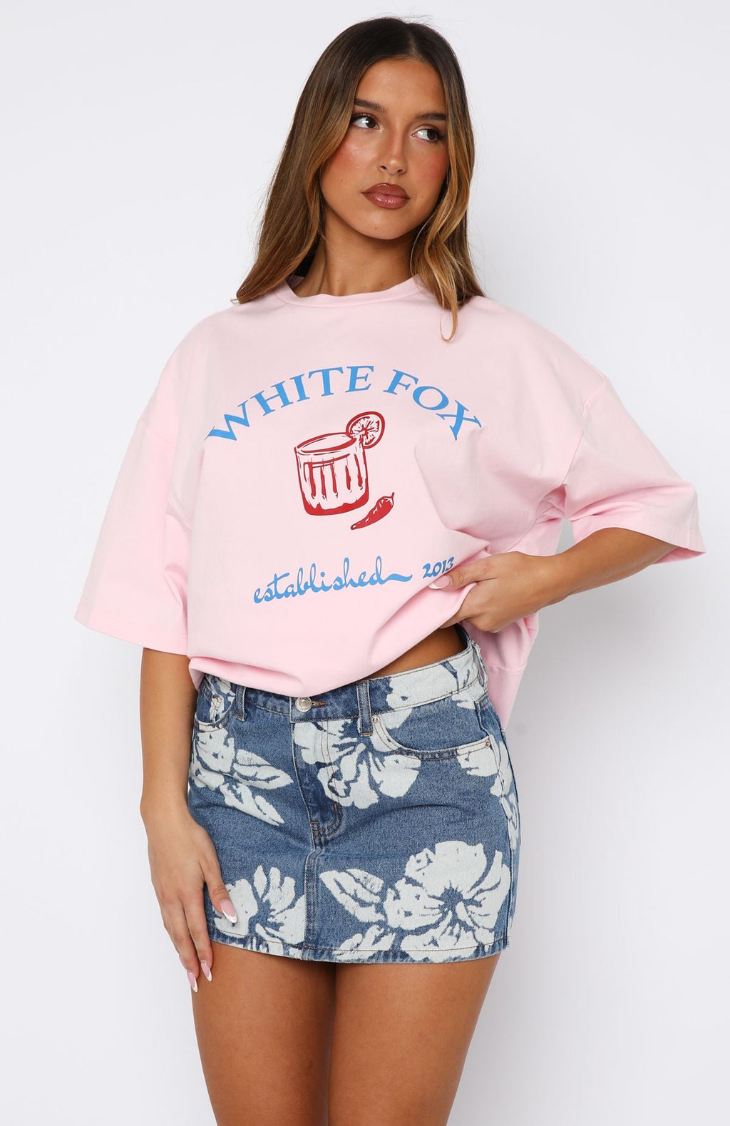 Won't Stop Searching Denim Mini Skirt Flower Print