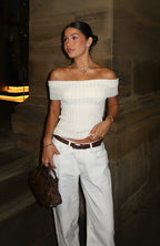 What I Want To Hear Off Shoulder Knit Top Cream