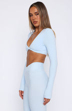 Over The Line Long Sleeve Crop Baby Blue