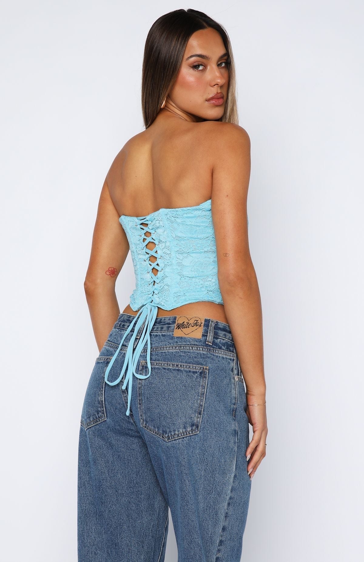 Play Your Part Strapless Bustier Cyan