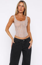 Tender Shadows Embellished Top Nude