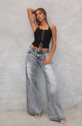 Maeve Low Rise Wide Leg Jeans Grey Acid