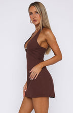 Forever With You Halter Mini Dress Chocolate