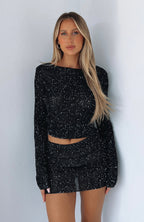 My Little Secret Sequin Knit Mini Skirt Black