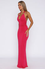 Waste A Moment Halter Maxi Dress Hot Pink