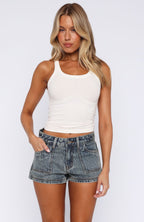 Down For It Denim Shorts Brown Blue
