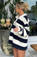 My Reality Striped Long Sleeve Rugby Shirt Navy/Cream Stripe