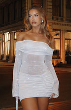 Need A Miracle Long Sleeve Glitter Mini Dress Champagne